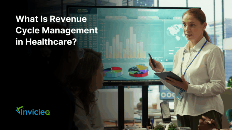 Business professional presenting healthcare revenue cycle management data