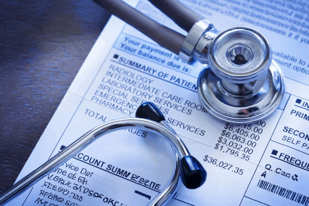 Patient medical bill representing healthcare denial resolution and billing review