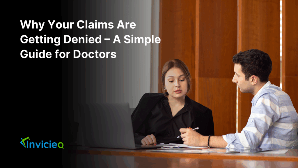 Frustrated doctor checking denied insurance claims on a computer screen