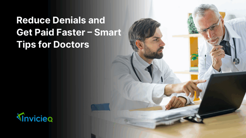 Doctor reviewing medical billing reports to reduce claim denials and receive faster payments