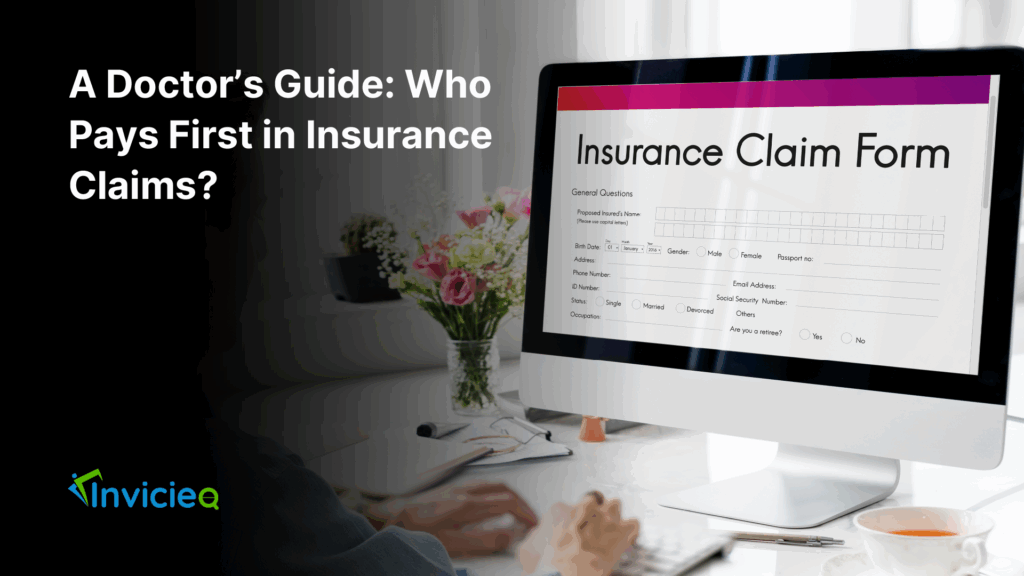 Illustration showing the process of determining the primary payer in medical insurance claims for doctors.