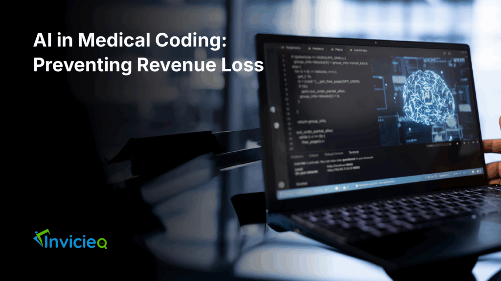 Illustration showing AI technology analyzing medical codes to prevent revenue loss in healthcare billing.
