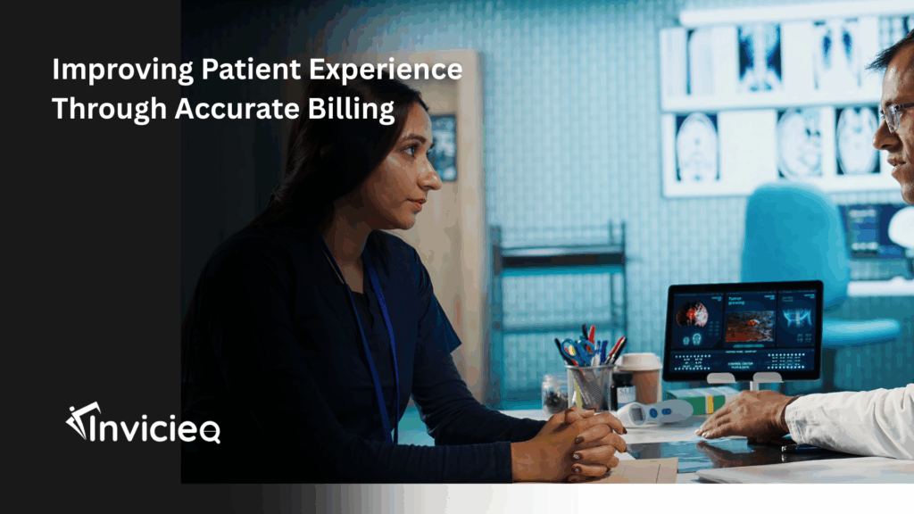 Patient reviewing a medical bill with a healthcare provider, highlighting the importance of accurate billing.