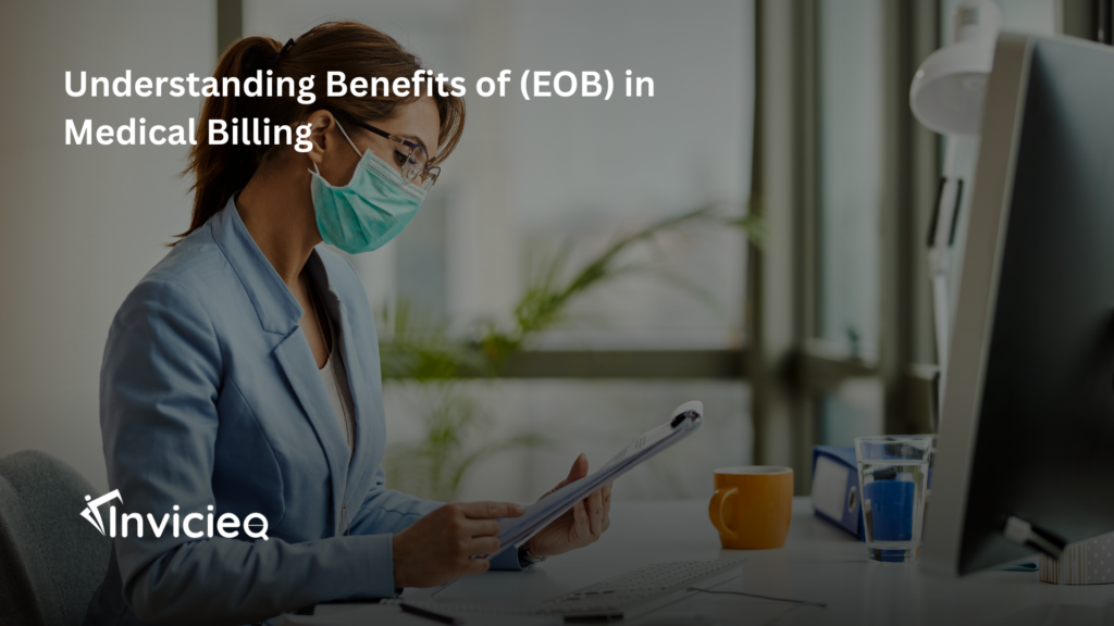 A medical billing professional reviewing an Explanation of Benefits (EOB) document to verify payment details.