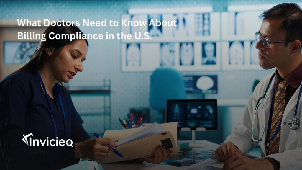 A doctor reviewing medical billing compliance guidelines and regulatory documents for U.S. healthcare practices.