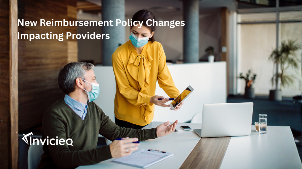 A healthcare provider reviewing updated reimbursement policy guidelines and billing reports.