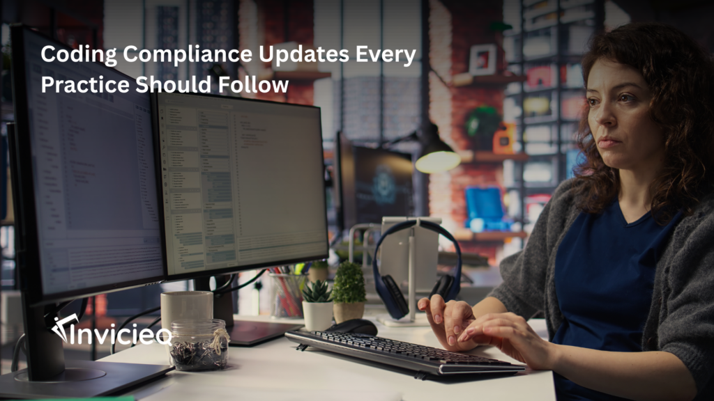 A medical coding specialist reviewing updated compliance guidelines to ensure accurate healthcare coding practices.